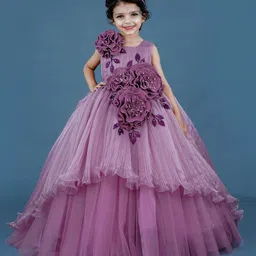 Li&Li BOUTIQUE Organza Sleeveless Pearl Embellished & Floral Applique Detailed Gown With Headband - Lilac & Dusky Lavender-picture-33