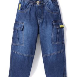 Little Kangaroos 100% Cotton Woven Full Length Denim Jeans with Cargo Pockets Solid Colour -Dark Blue-picture-19