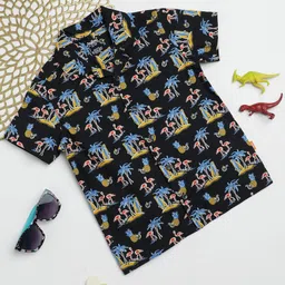 Milou Half Sleeves Flamingo Printed Shirt - Black-picture-16