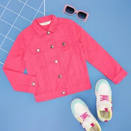 Pantaloons Junior Cotton Full Sleeves Solid Jacket - Pink-image-62