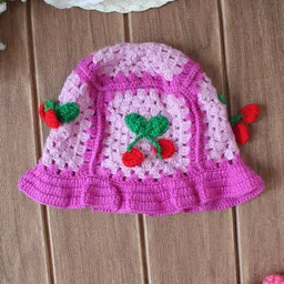Woonie Crochet Cherry Design Bucket Cap - Purple-picture-21