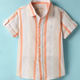 JASH KIDS Cotton Woven Half Sleeves Striped Shirt - Orange-image-37