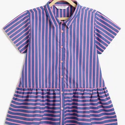 Campana 100% Cotton Woven Half Sleeves Striped Peplum Top - Blue & Pink-picture-30