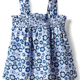 Babyhug Rayon Woven Sleeveless Top with Smocking & Floral Print - Light Blue-picture-23