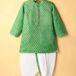 Exclusive from Jaipur Cotton Woven Full Sleeves Striped Kurta Dhoti Set - Green & White-picture-38