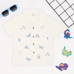 Pantaloons Baby Cotton Woven Half Sleeves Sea Life Embroidered Shirt - Off White-image-32