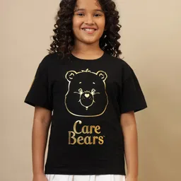 Kidsville Cotton Knit Winnie The Pooh Featuring Half Sleeves Care Bears Text Foil Printed Tee - Black-image-52