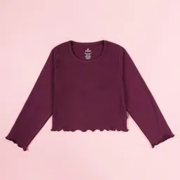 Kiddopanti Cotton Knit Full Sleeves Solid Crop Tee - Wine image 1