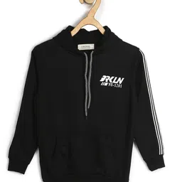 ALAN JONES Cotton Blend Knit Full Sleeves Typography Printed Side Taped Light Winter Hooded Sweatshirt - Black-picture-36
