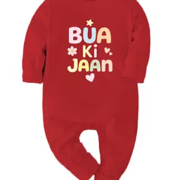 Zeezeezoo 100% Cotton Knit Family Theme Full Sleeves Bua Ki Jaan Text Printed Romper - Red-picture-35