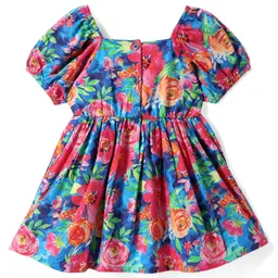 Babyhug Cotton Knit Half Sleeves Frock With Floral Print - Multicolor image 2