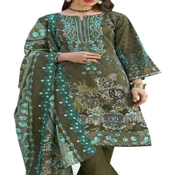 DRAVINAM Trends Floral Printed Thread Work Pure Cotton Unstitched Dress Material-picture-32