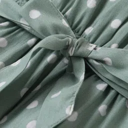 Kookie Kids Cotton Woven Sleeveless Jumpsuit with Polka Dots Print & Frill Detailing - Green image 3