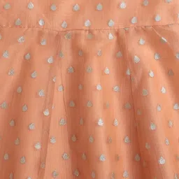 The Magic Wand Chanderi Woven Sleeveless Drop Foil Printed Kurti Pant Set - Peach image 4