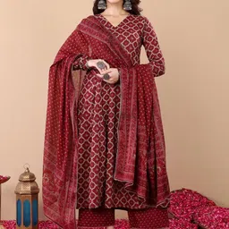 PRISHA FASHION Women Ethnic Motifs Printed Regular Kurta with Trousers & With Dupatta image 4