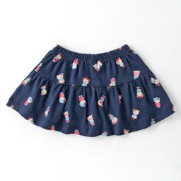 ToffyHouse Cotton Knit Half Sleeves Frill Detailed Top & Skirt Set With Teddy Embroidery - Carnation image 5