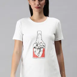 BRATMA Women White & Orange Printed T-shirt-image-30