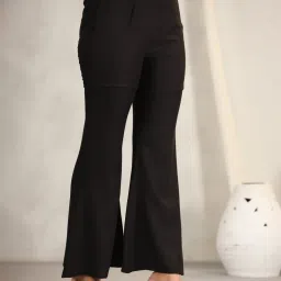 Juniper Black Modal Rayon Women Partially Elasticated Bell Bottom Pants With Single Side Pocket image 4