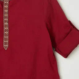 Melange by Lifestyle Kids Maroon Cotton Embroidered Full Sleeves Kurta image 4