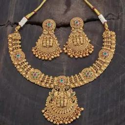 Kushal's Fashion Jewellery Pink & Green Golden Set for Women-picture-34