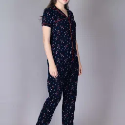 Lyra Navy Cotton Printed Shirt Pyjama Set image 4