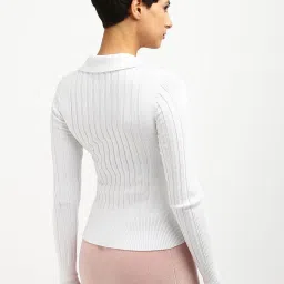 CALVIN KLEIN JEANS White Slim Fit Polyester Spread Collar Front-Open Sweater image 2