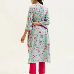 Jaipur Kurti Blue Floral Print Flared Kurta image 2