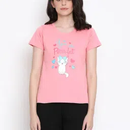 Clovia Pink Graphic Print T-Shirt-picture-15