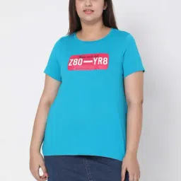 Vero Moda Curve Turquoise Cotton Printed T-Shirt-image-44