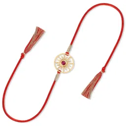 Ornate Jewels 925 Silver 18K Gold Plated Red Ruby Sun Thread Rakhi for Brother with Roli Chawal image 2
