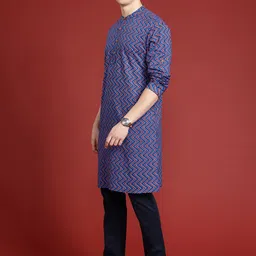 Anouk Men Pure Cotton Chevron Printed Kurta image 3