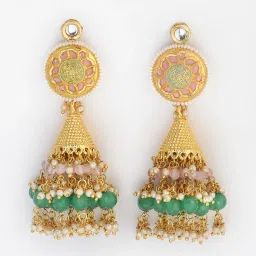 Dugran By Dugristyle Pink & Green Jhumki Earrings for Women image 4