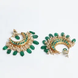 Dugran By Dugristyle Green & White Dangler Earrings with Kundan & Pearls for Women image 4