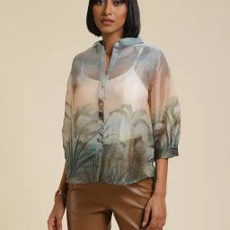 Label Ritu Kumar Ecru Printed Shirt With Camisole-picture-6