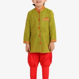 TWISHA Kids Green & Red Cotton Striped Full Sleeves Kurta Set-picture-28