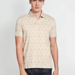 Arrow Beige Regular Fit Printed Cotton Polo T-Shirt-image-38