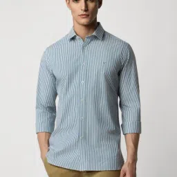Van Heusen Blue Cotton Slim Fit Striped Shirt-image-80