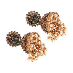 Teejh Chakriya Green Golden Enamel Jhumki Earrings image 4