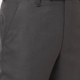 SOLEMIO Dark Grey Slim Fit Flat Front Trousers image 4