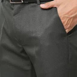 SOLEMIO Dark Green Slim Fit Flat Front Trousers image 4