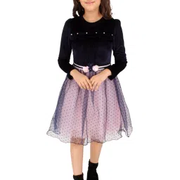 Cutecumber Kids Navy Embellished Full Sleeves Dress image 4