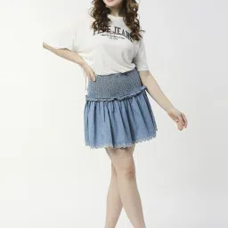 Pepe Jeans Blue Cotton A-Line Mini Skirt image 4