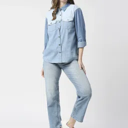 Pepe Jeans Blue Cotton Color-Block Denim Shirt image 4