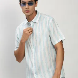 showoffff SHOWOFF White & Green Slim Fit Striped Shirt image 4