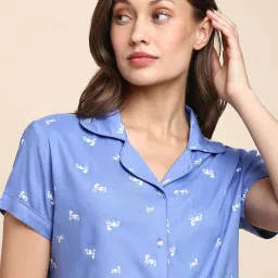 Van Heusen Allover Print And Short Sleeves Allover Print Lounge Shirt and Pyjama Set - White Horse image 4