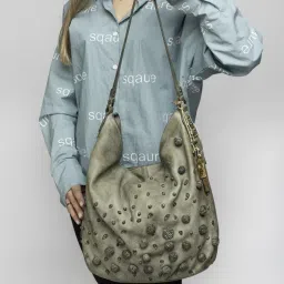 Art N Vintage Garofano Green Leather Textured Medium Hobo Handbag image 2