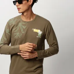 showoffff SHOWOFF Olive Slim Fit Printed Sweatshirt image 4