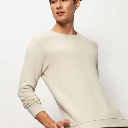 showoffff SHOWOFF Beige Slim Fit Self Pattern Sweatshirt image 4