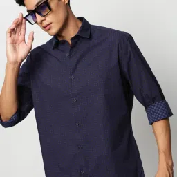showoffff SHOWOFF Navy Blue Slim Fit Printed Shirt image 4