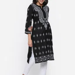 PARAMOUNT CHIKAN Black Cotton Embroidered Straight Kurta image 4